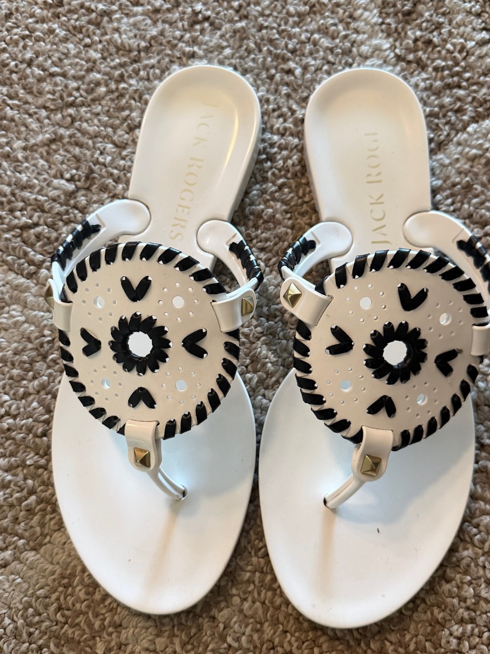 Jack Rogers White Sandals with Black Accents